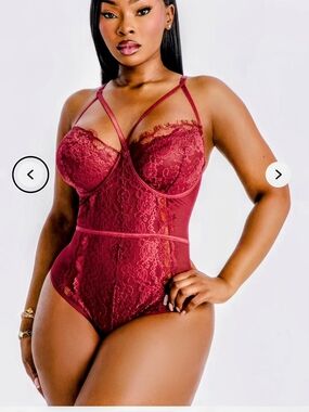 Lace Strappy Bodysuit - Red